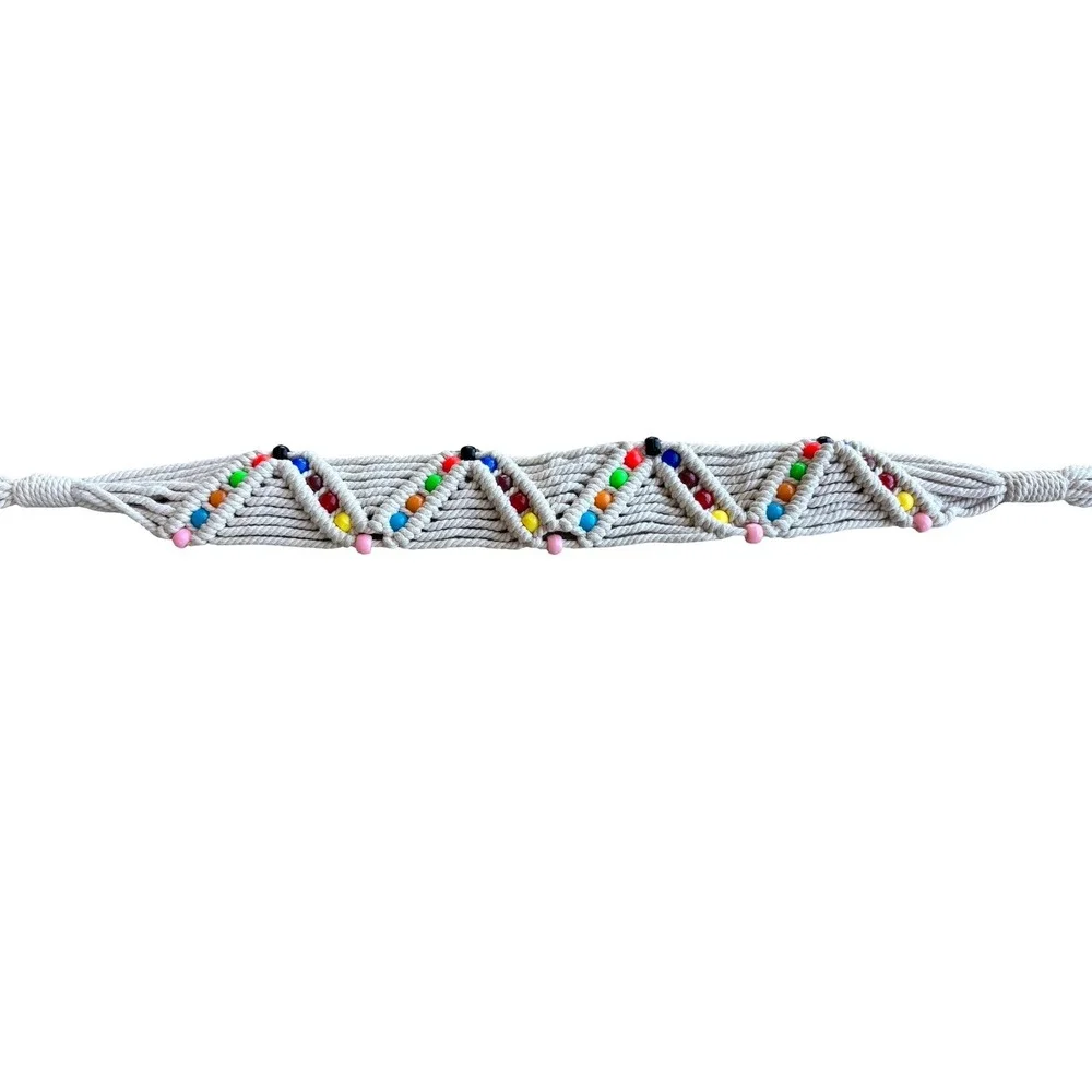 Macrame Beaded Tassel Waist Belt One Size Ivory Cotton Boho